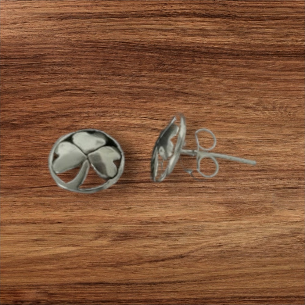 925 Sterling Silver Lucky Shamrock Clover Stud Post Earrings